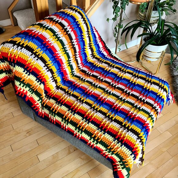 crochet throw Other - Hand made Vibrant colors multicolored throw Afghan blanket.